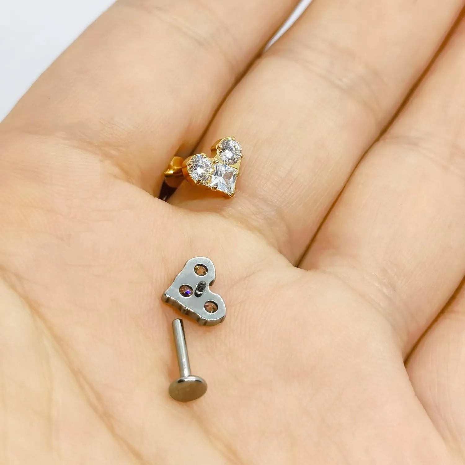 SHOWNICE Titanium Cartilage Stud Threaded Tragus Earring Labret Jewelry 16G Flat Back Stud Ear Piercing Jewelry for Womens Gift
