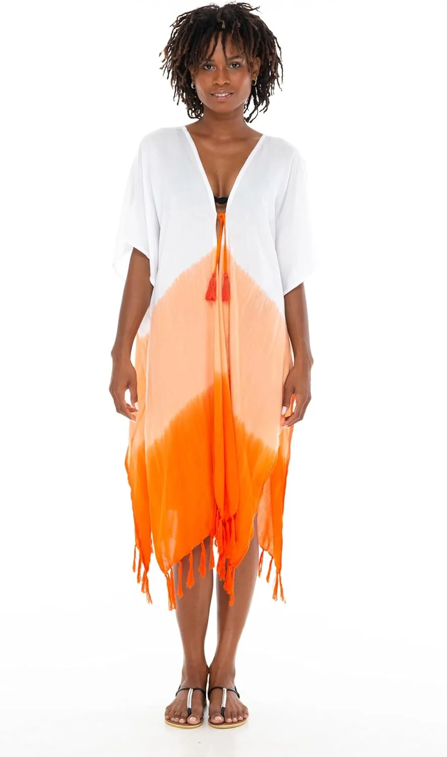 SHU-SHI Womens Kimono Cardigan Fringe Ombre Swimwear Extra Wide Flowy Robe Beach Cover Up Open Front