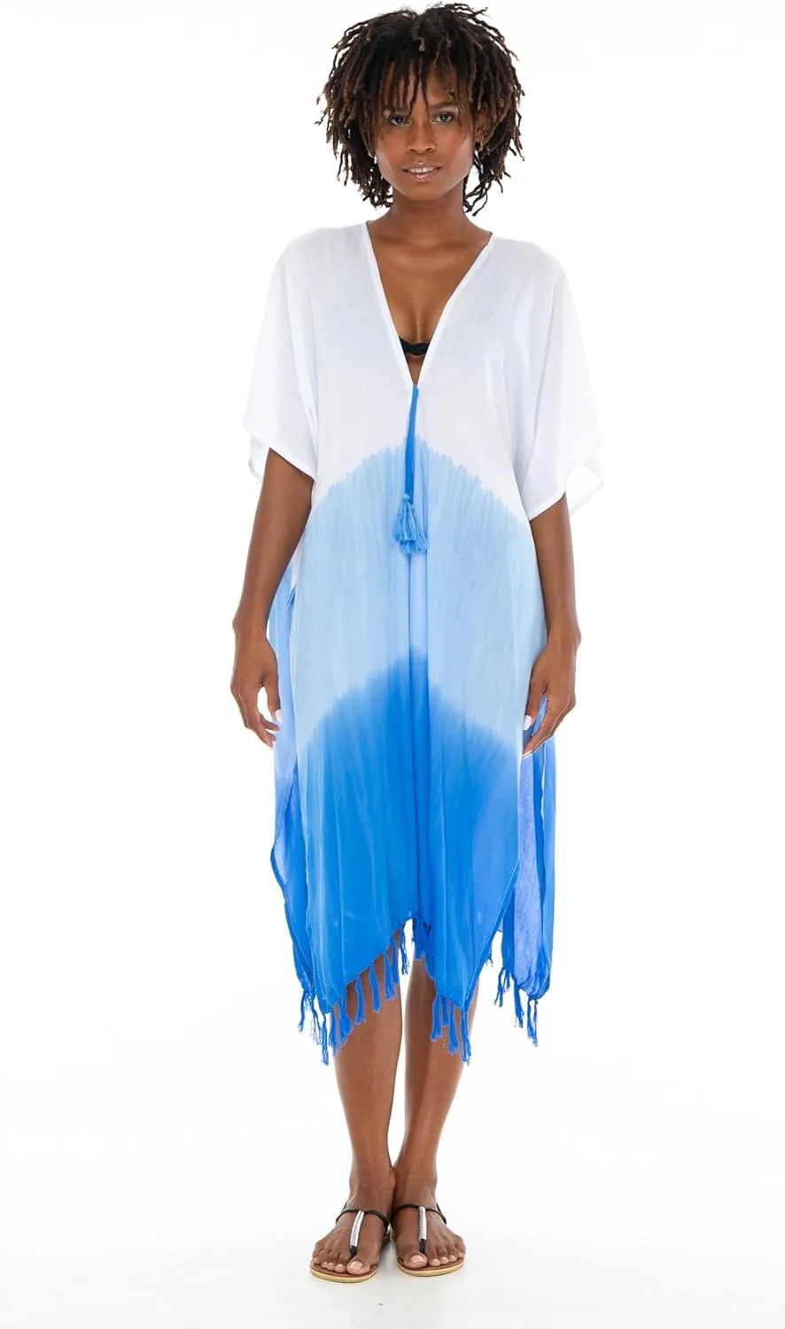 SHU-SHI Womens Kimono Cardigan Fringe Ombre Swimwear Extra Wide Flowy Robe Beach Cover Up Open Front