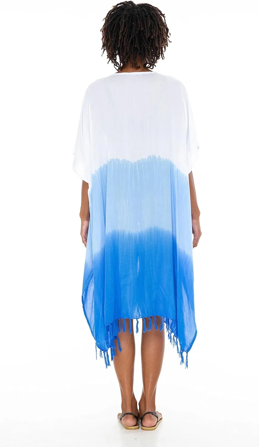 SHU-SHI Womens Kimono Cardigan Fringe Ombre Swimwear Extra Wide Flowy Robe Beach Cover Up Open Front