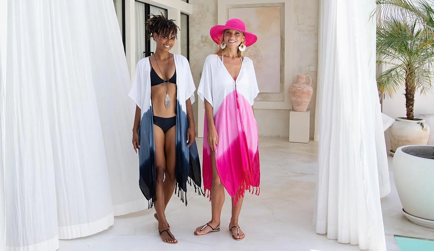 SHU-SHI Womens Kimono Cardigan Fringe Ombre Swimwear Extra Wide Flowy Robe Beach Cover Up Open Front