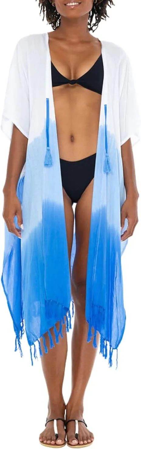 SHU-SHI Womens Kimono Cardigan Fringe Ombre Swimwear Extra Wide Flowy Robe Beach Cover Up Open Front