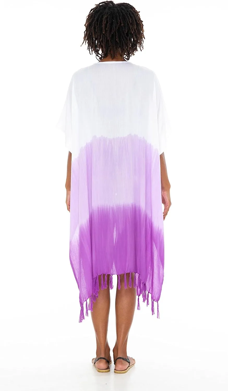 SHU-SHI Womens Kimono Cardigan Fringe Ombre Swimwear Extra Wide Flowy Robe Beach Cover Up Open Front