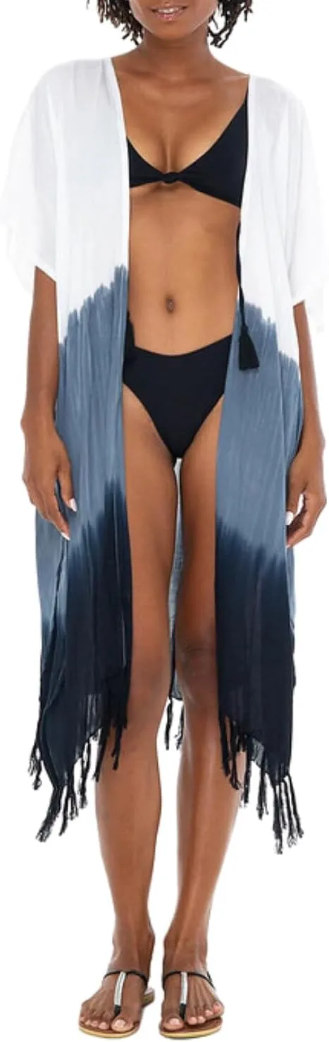 SHU-SHI Womens Kimono Cardigan Fringe Ombre Swimwear Extra Wide Flowy Robe Beach Cover Up Open Front