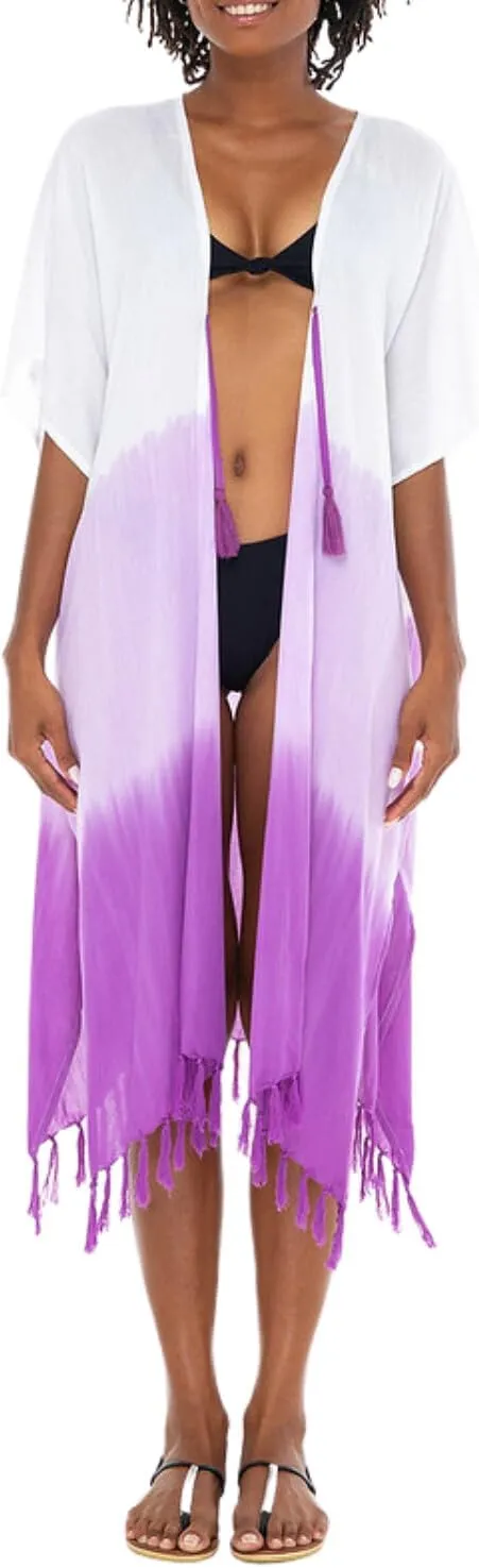 SHU-SHI Womens Kimono Cardigan Fringe Ombre Swimwear Extra Wide Flowy Robe Beach Cover Up Open Front