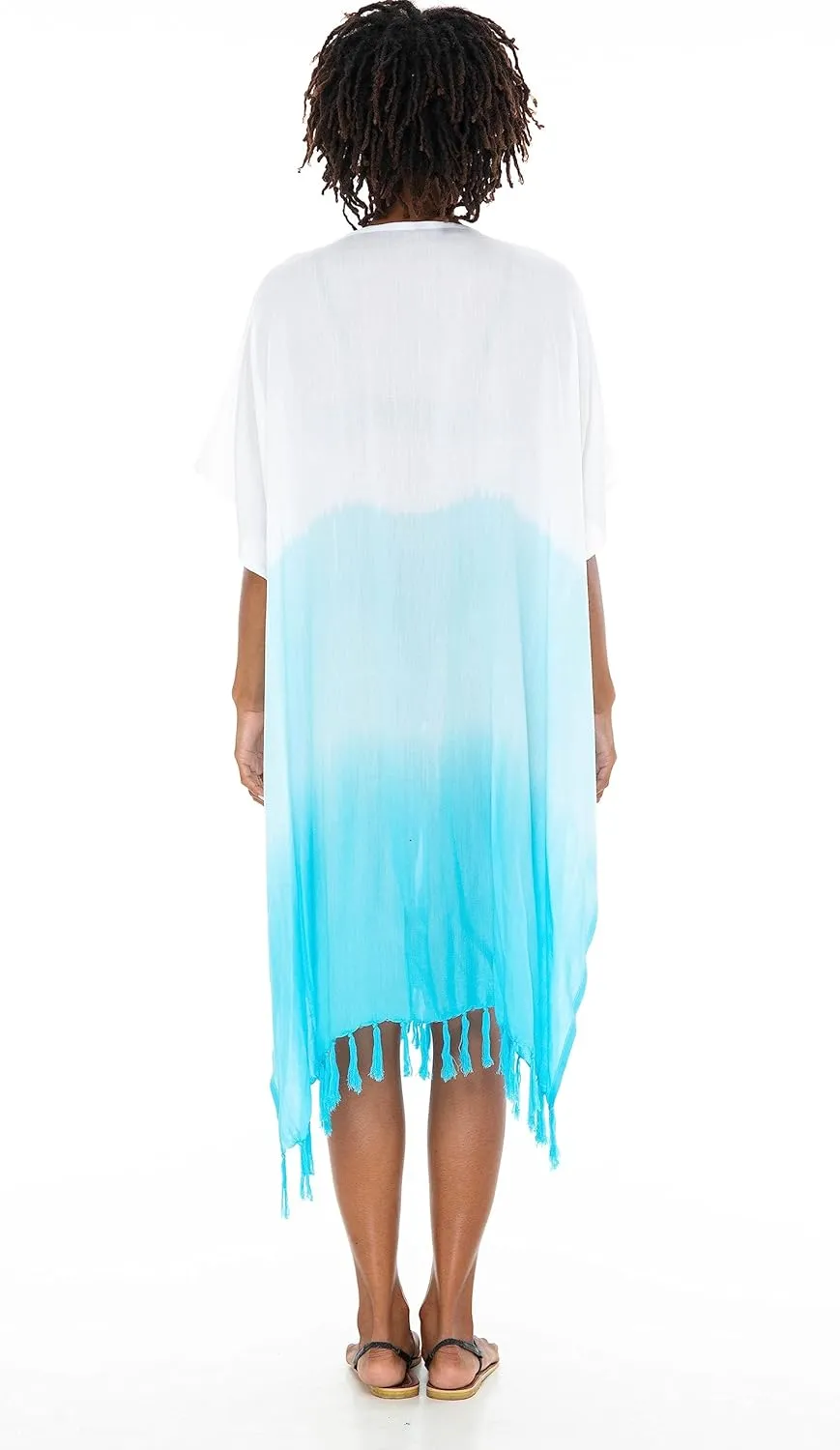SHU-SHI Womens Kimono Cardigan Fringe Ombre Swimwear Extra Wide Flowy Robe Beach Cover Up Open Front