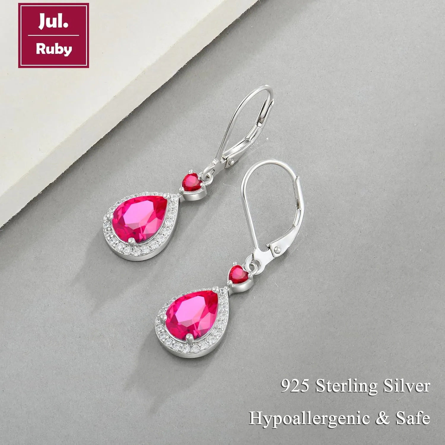 Silver Cubic Zirconia Earrings Halo Leverback Earrings with Heart & Teardrop Birthstone Gemstone 925 Sterling Silver Drop Dangle Crystal Jewelry for Women