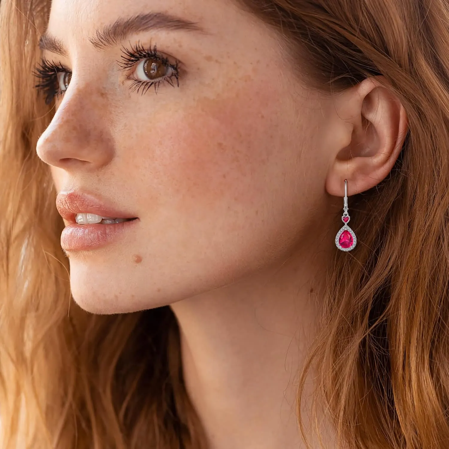 Silver Cubic Zirconia Earrings Halo Leverback Earrings with Heart & Teardrop Birthstone Gemstone 925 Sterling Silver Drop Dangle Crystal Jewelry for Women