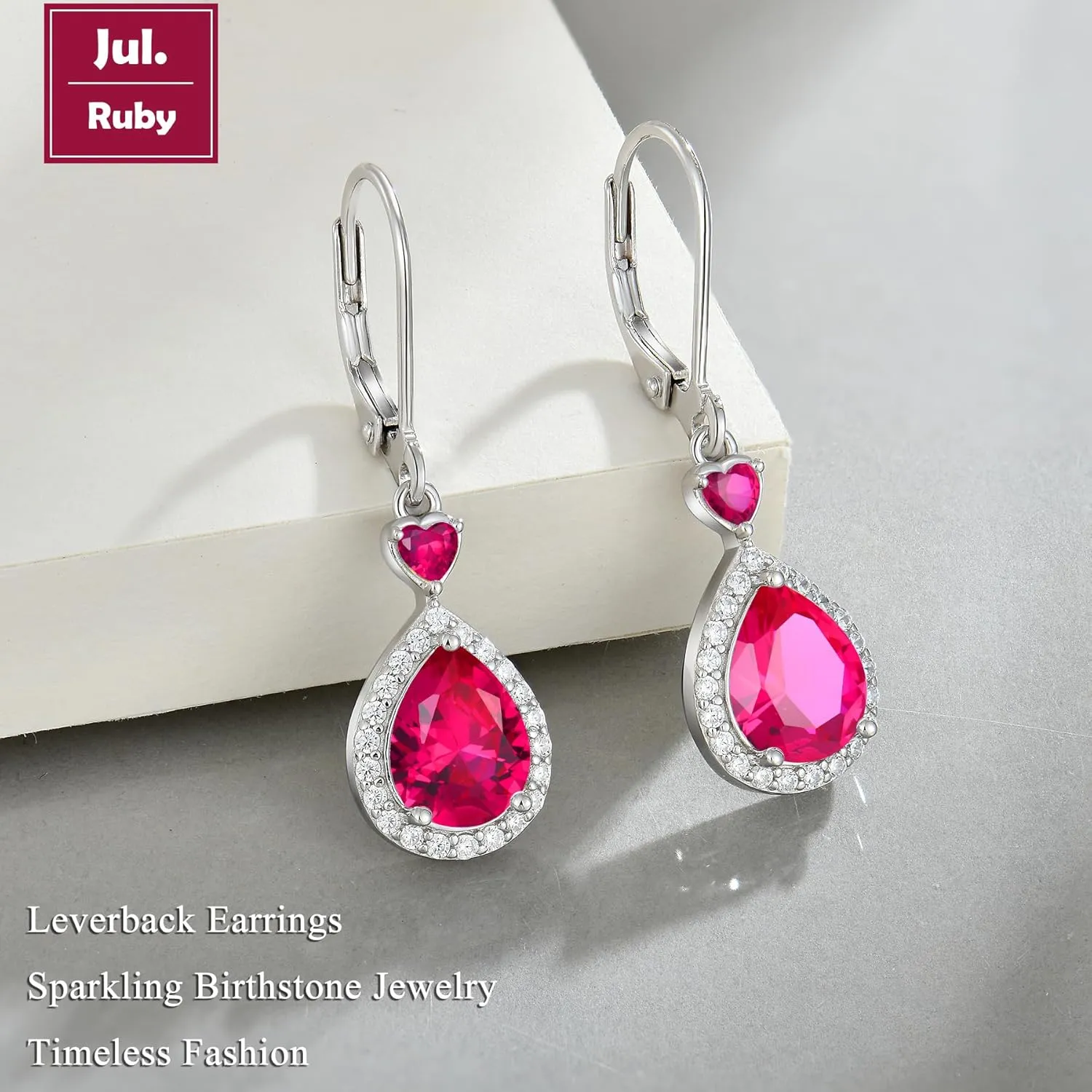 Silver Cubic Zirconia Earrings Halo Leverback Earrings with Heart & Teardrop Birthstone Gemstone 925 Sterling Silver Drop Dangle Crystal Jewelry for Women
