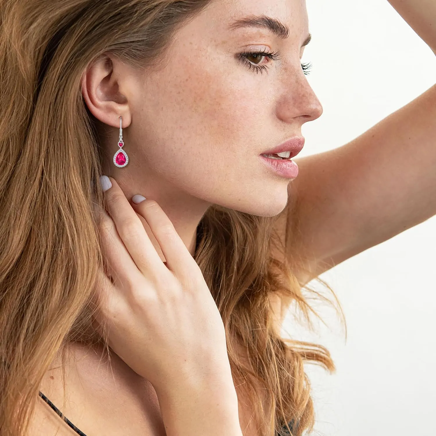 Silver Cubic Zirconia Earrings Halo Leverback Earrings with Heart & Teardrop Birthstone Gemstone 925 Sterling Silver Drop Dangle Crystal Jewelry for Women
