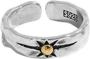Silver Sun Ring for Men Vintage Silver Open Adjustable Hip Hop Punk Rock Statement Band Rings Unique Jewelry Stackable Rings For Women Men Gothic Style Birthday Gift Friendship