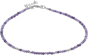 Silvershake 2MM Petite Gemstone Bead 925 Sterling Silver Minimalist 9.5 to 10.5 Inch Adjustable Anklet Jewelry for Women or Teens