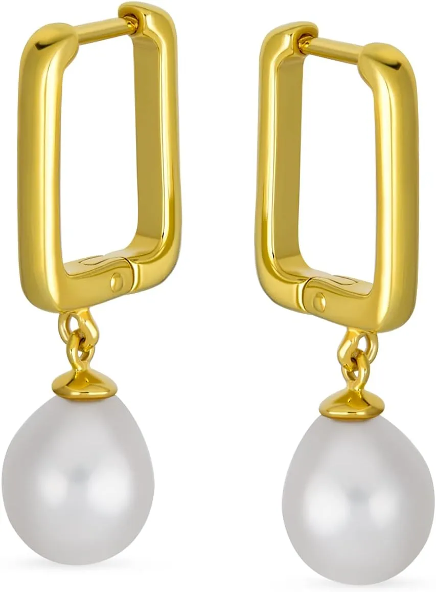 Simple Classic Bridal CZ Accent White Pear Shape Pink Black Ball Freshwater Cultured Pearl Teardrop Dangle Earrings For Women .925 Sterling Silver Lever back