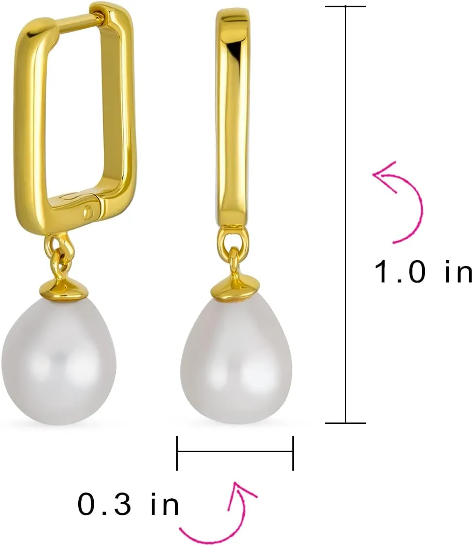 Simple Classic Bridal CZ Accent White Pear Shape Pink Black Ball Freshwater Cultured Pearl Teardrop Dangle Earrings For Women .925 Sterling Silver Lever back