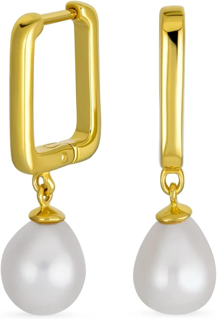 Simple Classic Bridal CZ Accent White Pear Shape Pink Black Ball Freshwater Cultured Pearl Teardrop Dangle Earrings For Women .925 Sterling Silver Lever back