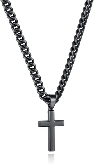Simple Cross Necklace for Men Women with 18-26 Inch Chunky Cuban Chain, Durable Stainless Steel Black Gold Silver Cross Pendant Necklace for Men Teen Boys Girls with Jewelry Gifts Box