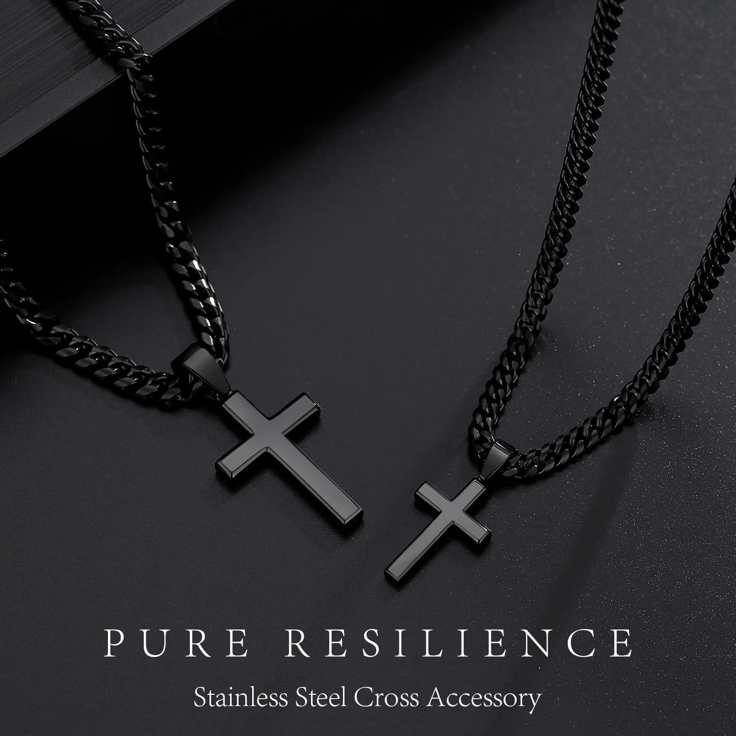 Simple Cross Necklace for Men Women with 18-26 Inch Chunky Cuban Chain, Durable Stainless Steel Black Gold Silver Cross Pendant Necklace for Men Teen Boys Girls with Jewelry Gifts Box