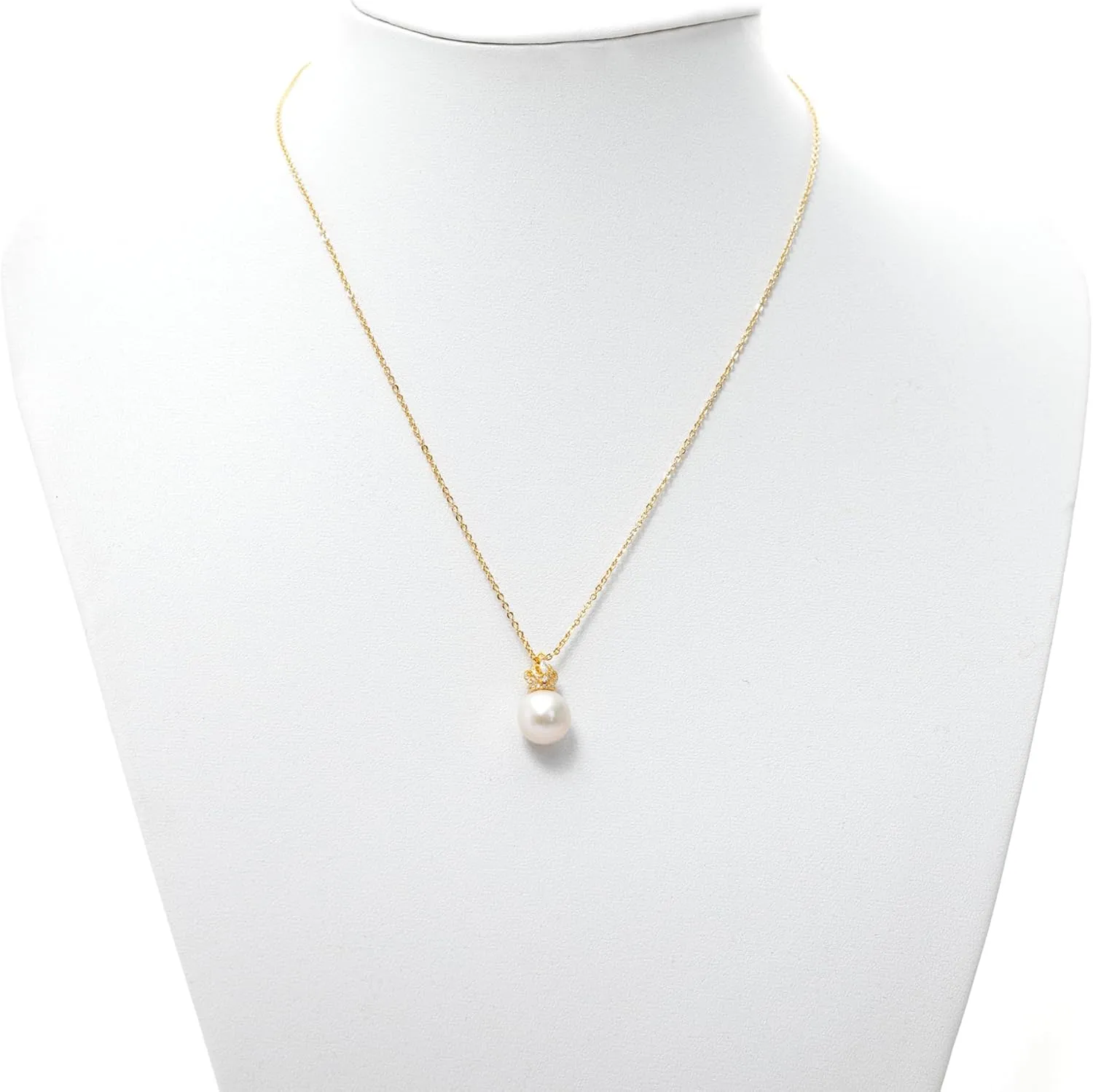 Single Pearl Pendant Necklace for Women 10mm Real Freshwater Cultured Pearl Pendant Necklace Gold Plated Non Tarnish Chain Charm Choker