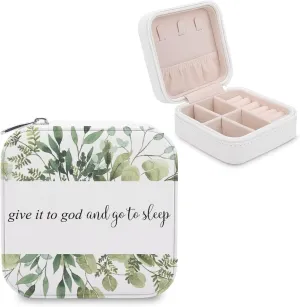 Small Travel Jewelry Box Organizer Display Storage Case for Rings Earrings Necklace, Gifts for Woman Girlfriend Bestie, Give It to God And Go to Sleep