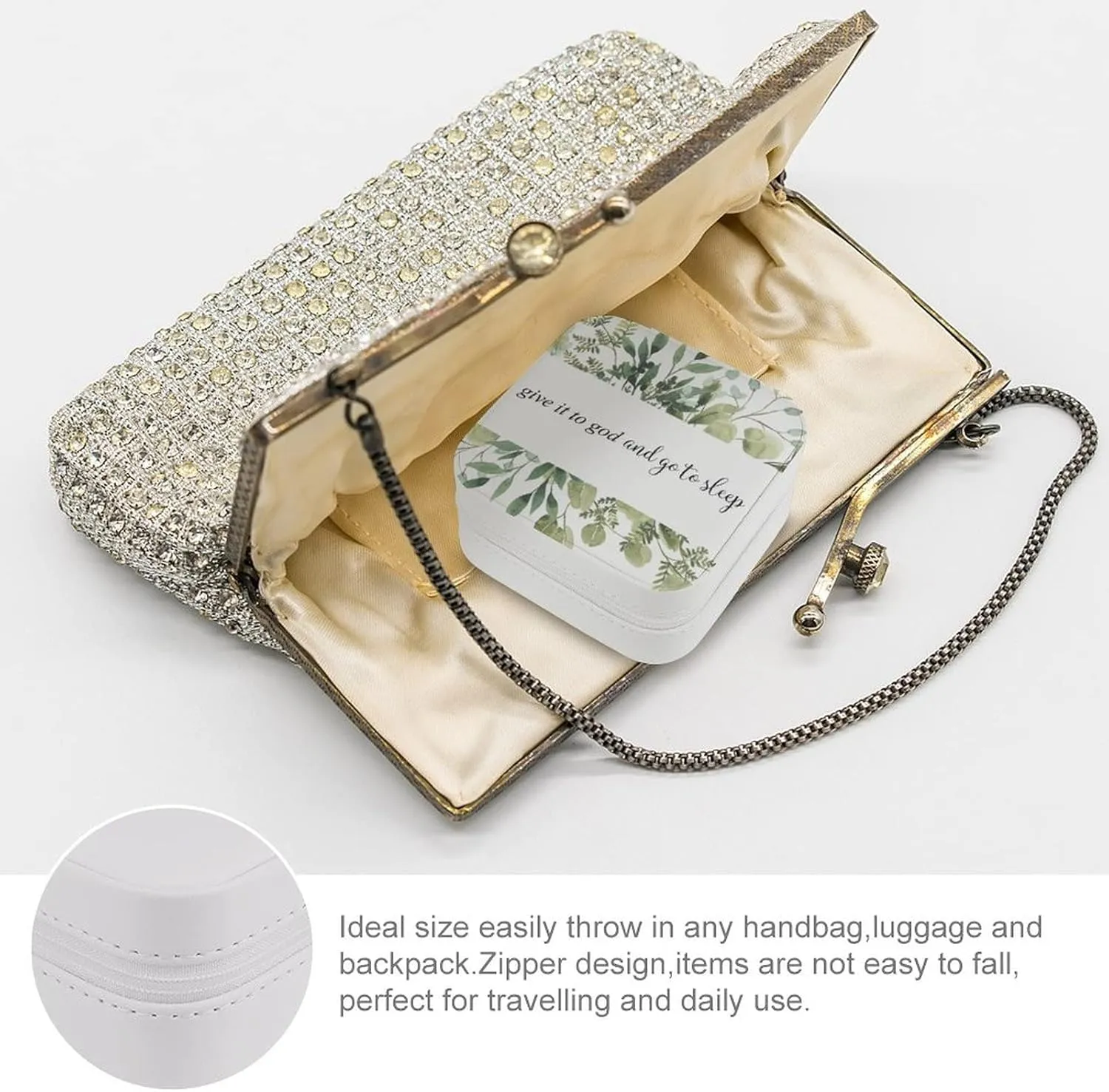 Small Travel Jewelry Box Organizer Display Storage Case for Rings Earrings Necklace, Gifts for Woman Girlfriend Bestie, Give It to God And Go to Sleep