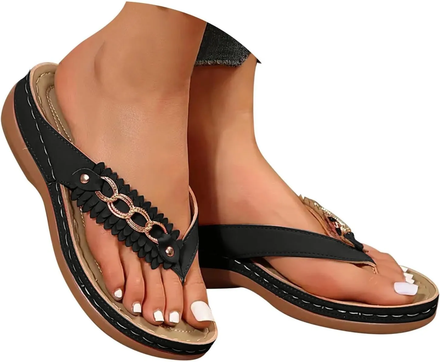 Smoneyful Womens Orthopedic Sandals Arch Support Wedge Flip Flops 2025 Summer Comfortable Dressy Casual Slip Beach Trendy Slippers Sandals