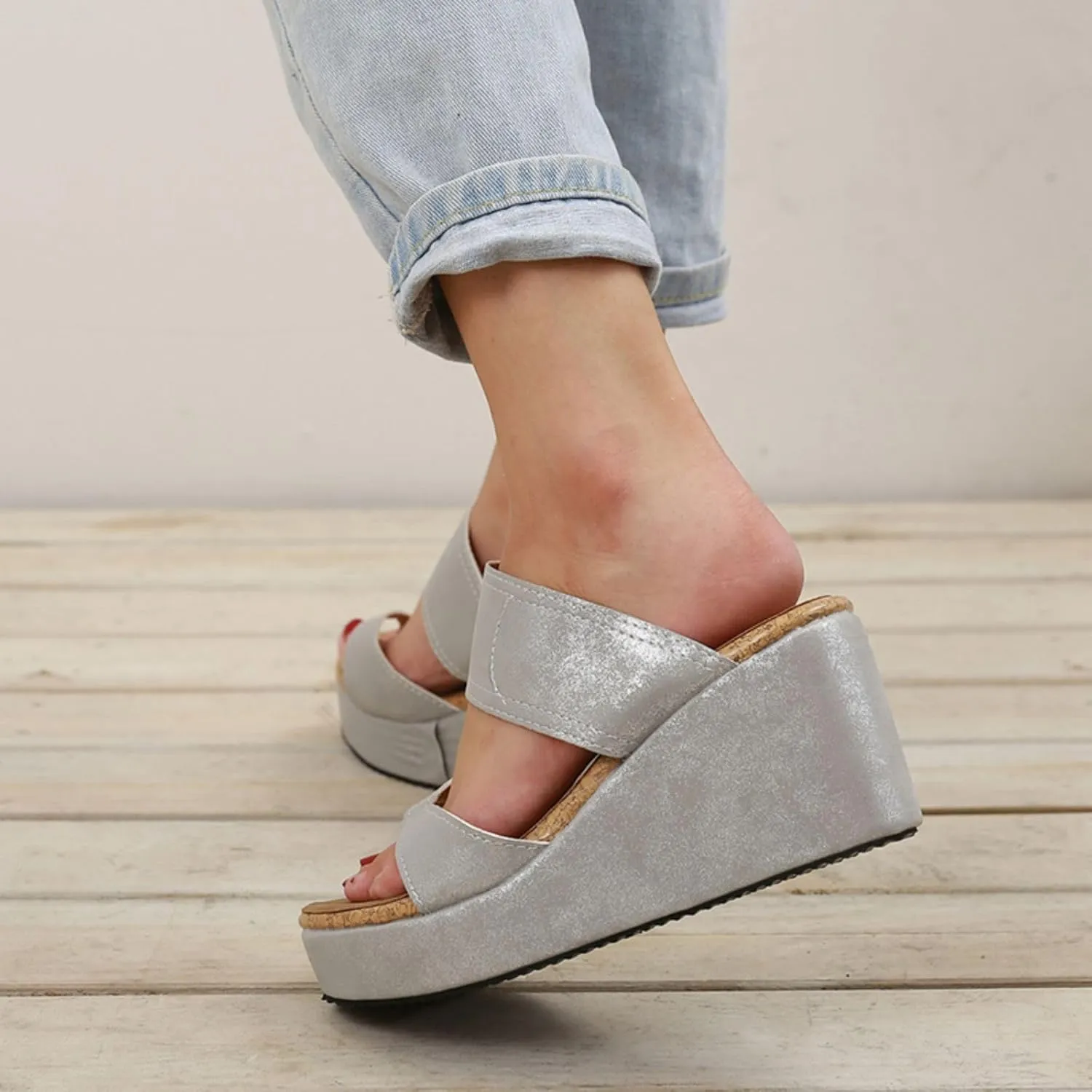 Smoneyful Women's Slip On Wedge Sandals Thong High Wedge Heel Platform Flip Flops Comfort Dressy Summer Peep Toe Espadrilles Beach Slippers Sandals