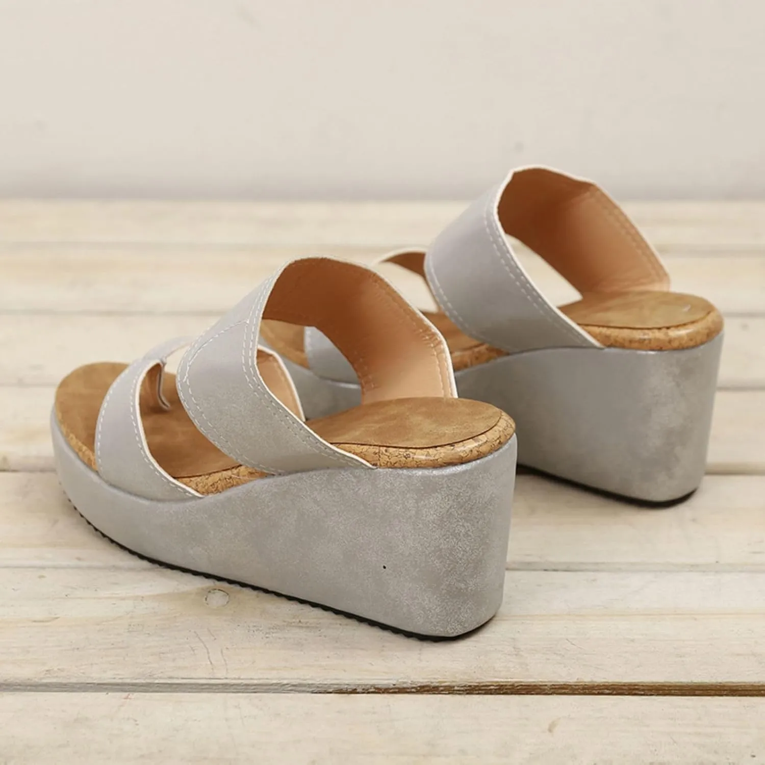 Smoneyful Women's Slip On Wedge Sandals Thong High Wedge Heel Platform Flip Flops Comfort Dressy Summer Peep Toe Espadrilles Beach Slippers Sandals
