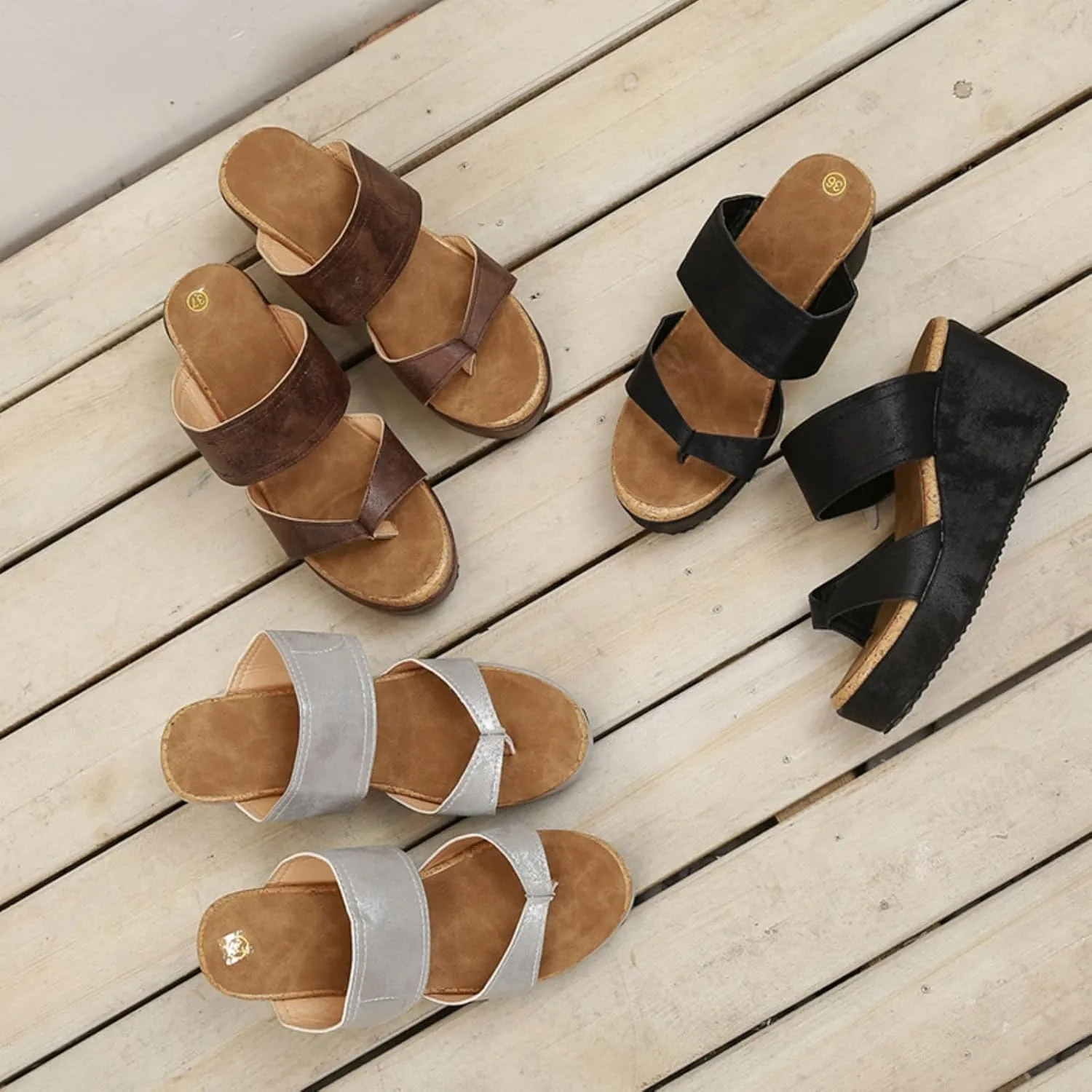 Smoneyful Women's Slip On Wedge Sandals Thong High Wedge Heel Platform Flip Flops Comfort Dressy Summer Peep Toe Espadrilles Beach Slippers Sandals