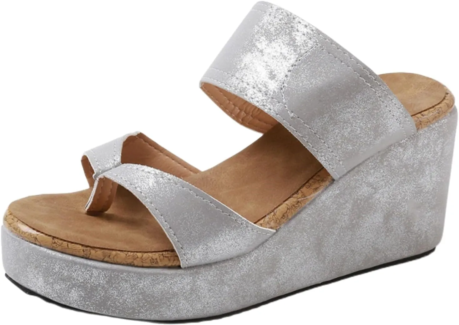 Smoneyful Women's Slip On Wedge Sandals Thong High Wedge Heel Platform Flip Flops Comfort Dressy Summer Peep Toe Espadrilles Beach Slippers Sandals