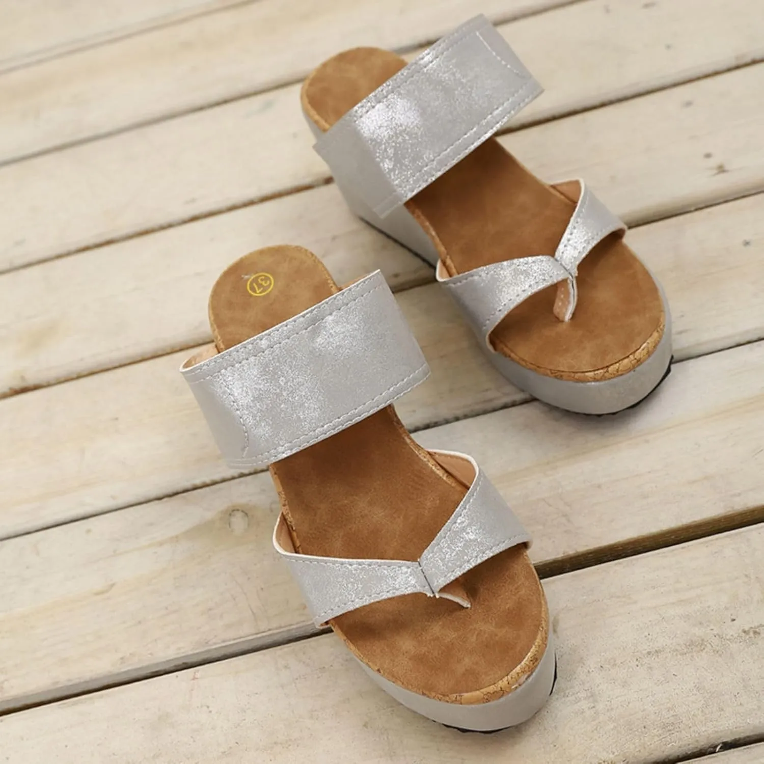 Smoneyful Women's Slip On Wedge Sandals Thong High Wedge Heel Platform Flip Flops Comfort Dressy Summer Peep Toe Espadrilles Beach Slippers Sandals