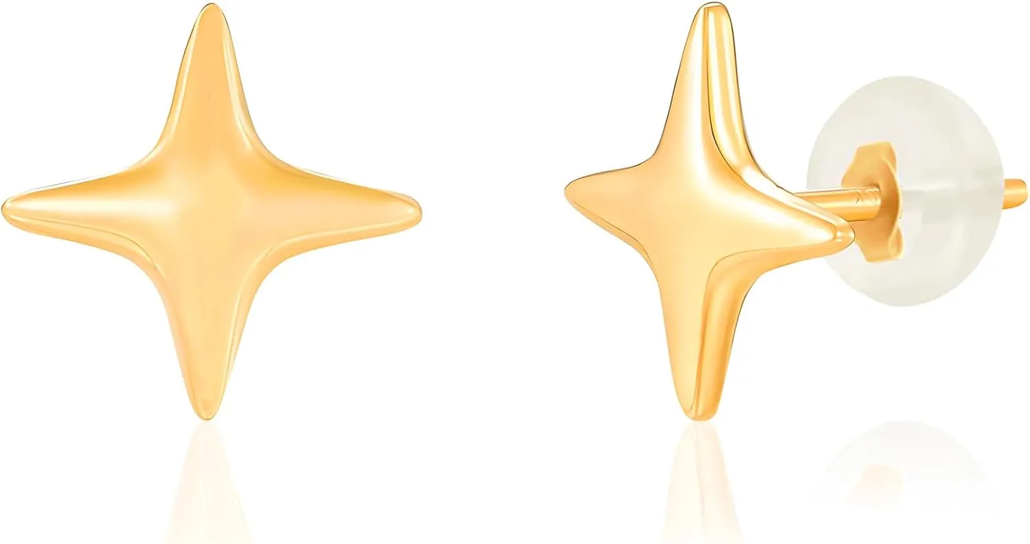 Solid 10K Gold Stud Earrings for Women | Hypoallergenic & Anti-Tarnishing Real Gold Earrings | Shower-Safe, Water-Proof and Sweat-Resistant Earrings in Various Shapes by MAX   STONE