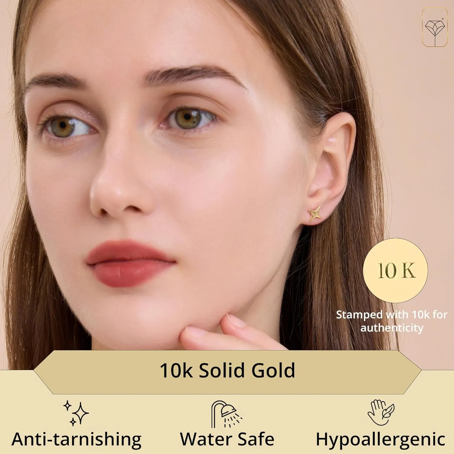Solid 10K Gold Stud Earrings for Women | Hypoallergenic & Anti-Tarnishing Real Gold Earrings | Shower-Safe, Water-Proof and Sweat-Resistant Earrings in Various Shapes by MAX   STONE
