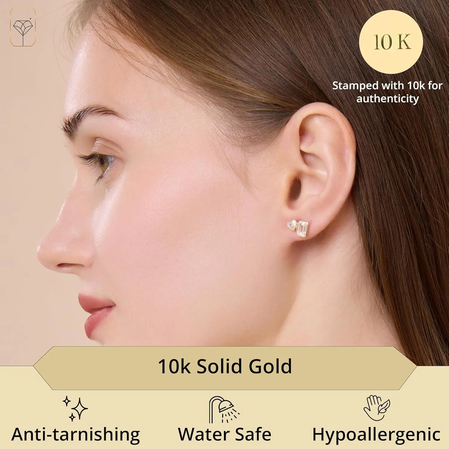 Solid 10K Gold Stud Earrings for Women | Hypoallergenic & Anti-Tarnishing Real Gold Earrings | Shower-Safe, Water-Proof and Sweat-Resistant Earrings in Various Shapes by MAX   STONE
