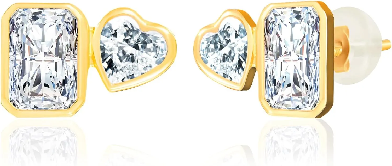 Solid 10K Gold Stud Earrings for Women | Hypoallergenic & Anti-Tarnishing Real Gold Earrings | Shower-Safe, Water-Proof and Sweat-Resistant Earrings in Various Shapes by MAX   STONE