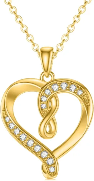 Solid 14K Gold Heart Necklace for Women Yellow Gold Infinity Love Heart Pendant Necklace with Moissanite for Mom Wife