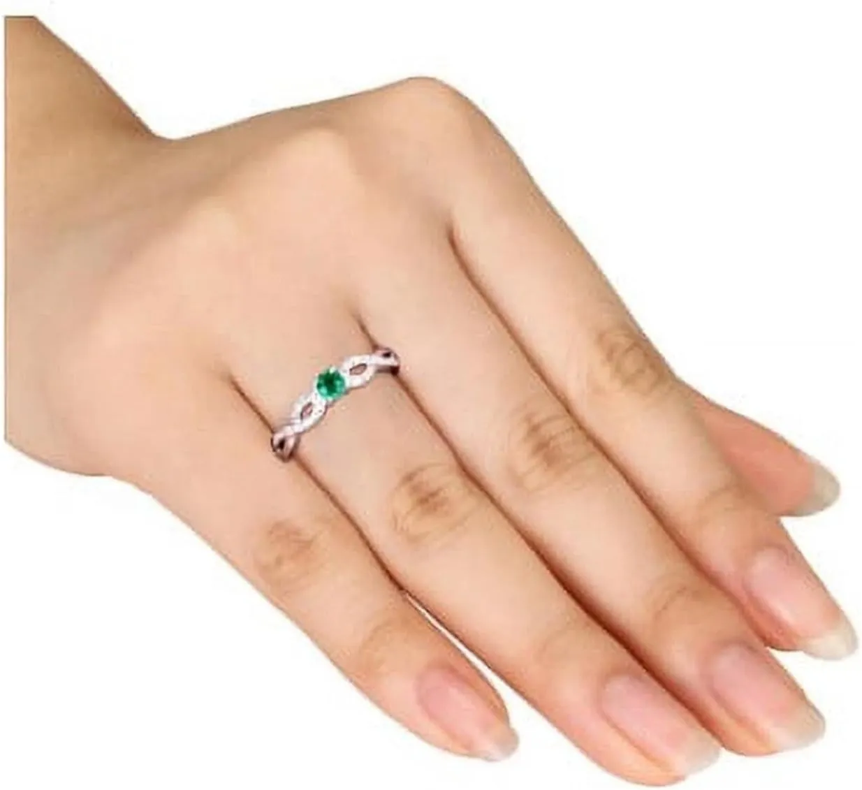 Solid 950 Platinum, Round Shape Emerald & Round Shape Moissanites Infinity Shank Ring