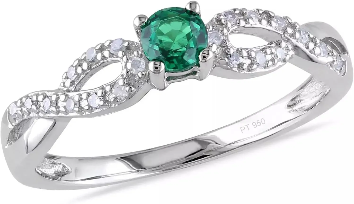 Solid 950 Platinum, Round Shape Emerald & Round Shape Moissanites Infinity Shank Ring