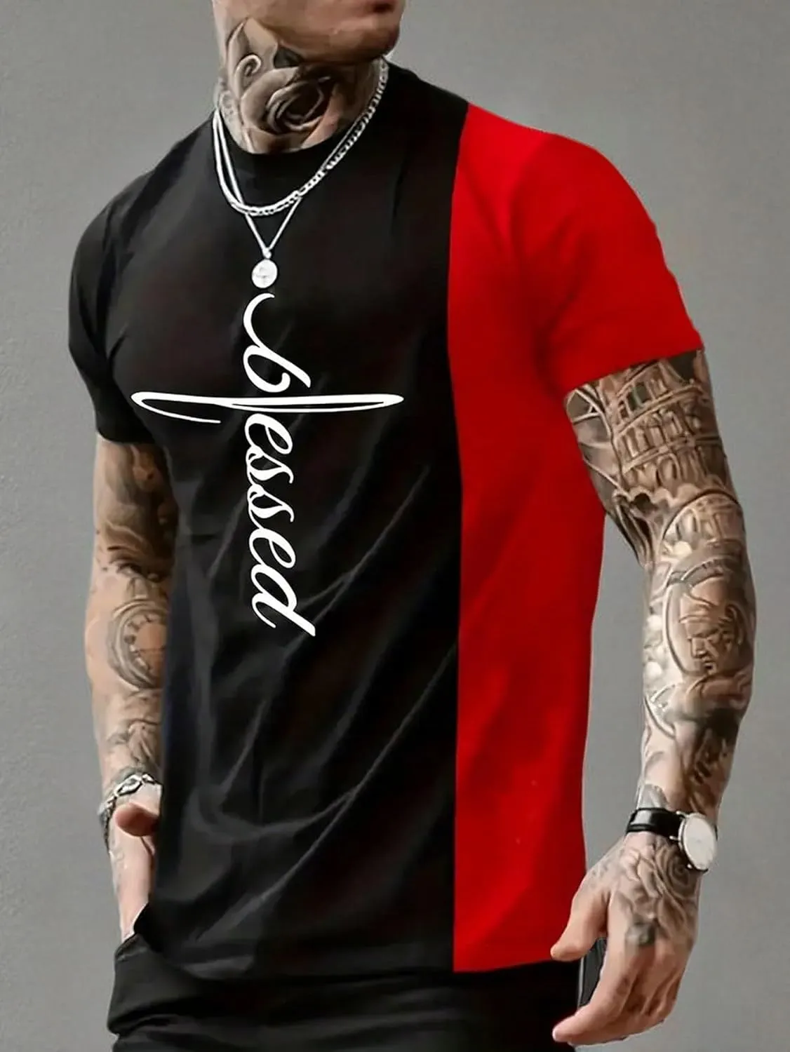 SOLY HUX Men's Color Block Letter Graphic Tops Short Sleeve T Shirt Summer Tee Top
