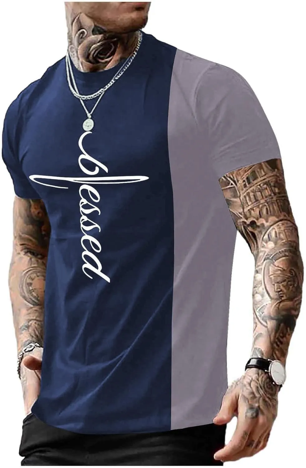 SOLY HUX Men's Color Block Letter Graphic Tops Short Sleeve T Shirt Summer Tee Top