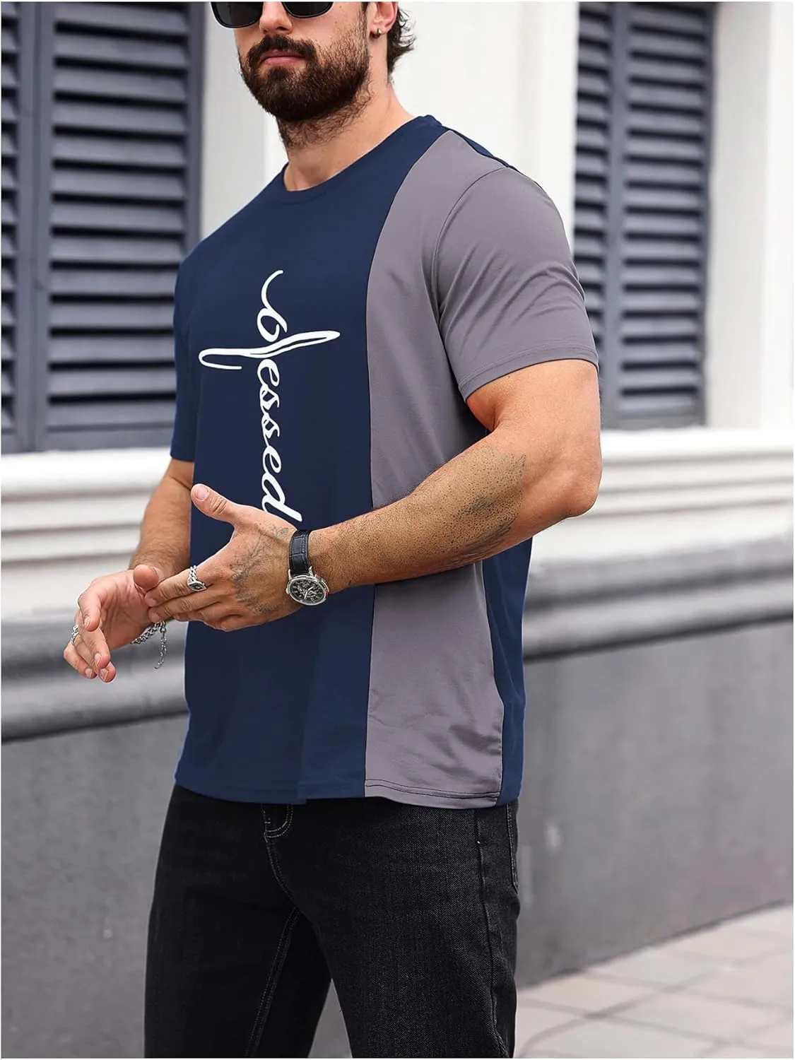 SOLY HUX Men's Color Block Letter Graphic Tops Short Sleeve T Shirt Summer Tee Top
