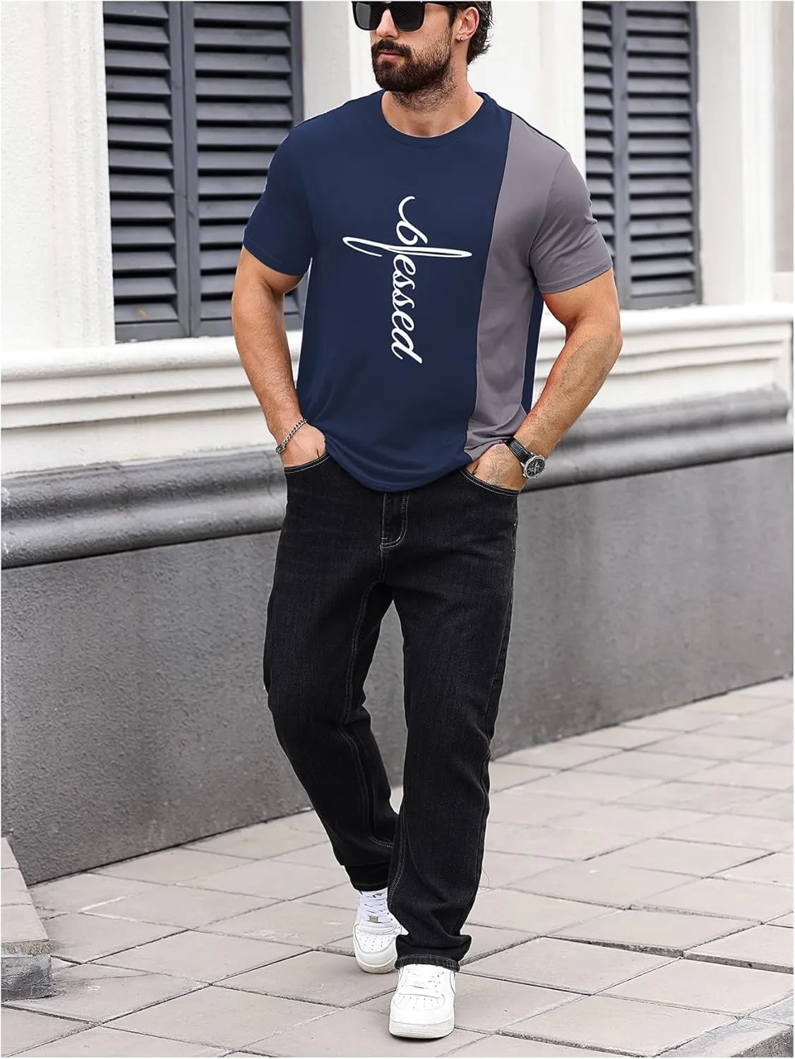 SOLY HUX Men's Color Block Letter Graphic Tops Short Sleeve T Shirt Summer Tee Top