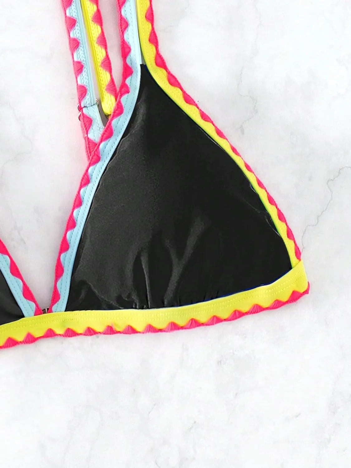 SOLY HUX Women's Triangle Bikini Top Spaghetti Strap Sexy Swimsuit Top Only