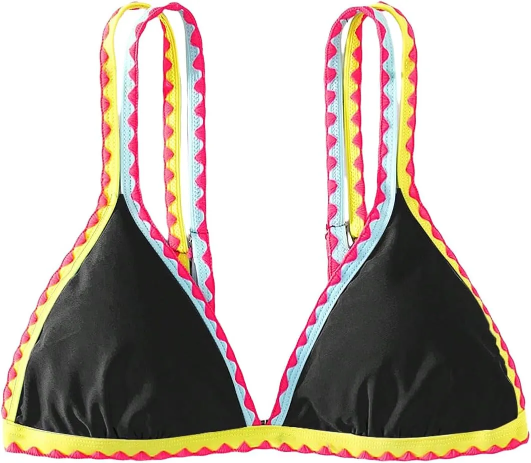 SOLY HUX Women's Triangle Bikini Top Spaghetti Strap Sexy Swimsuit Top Only