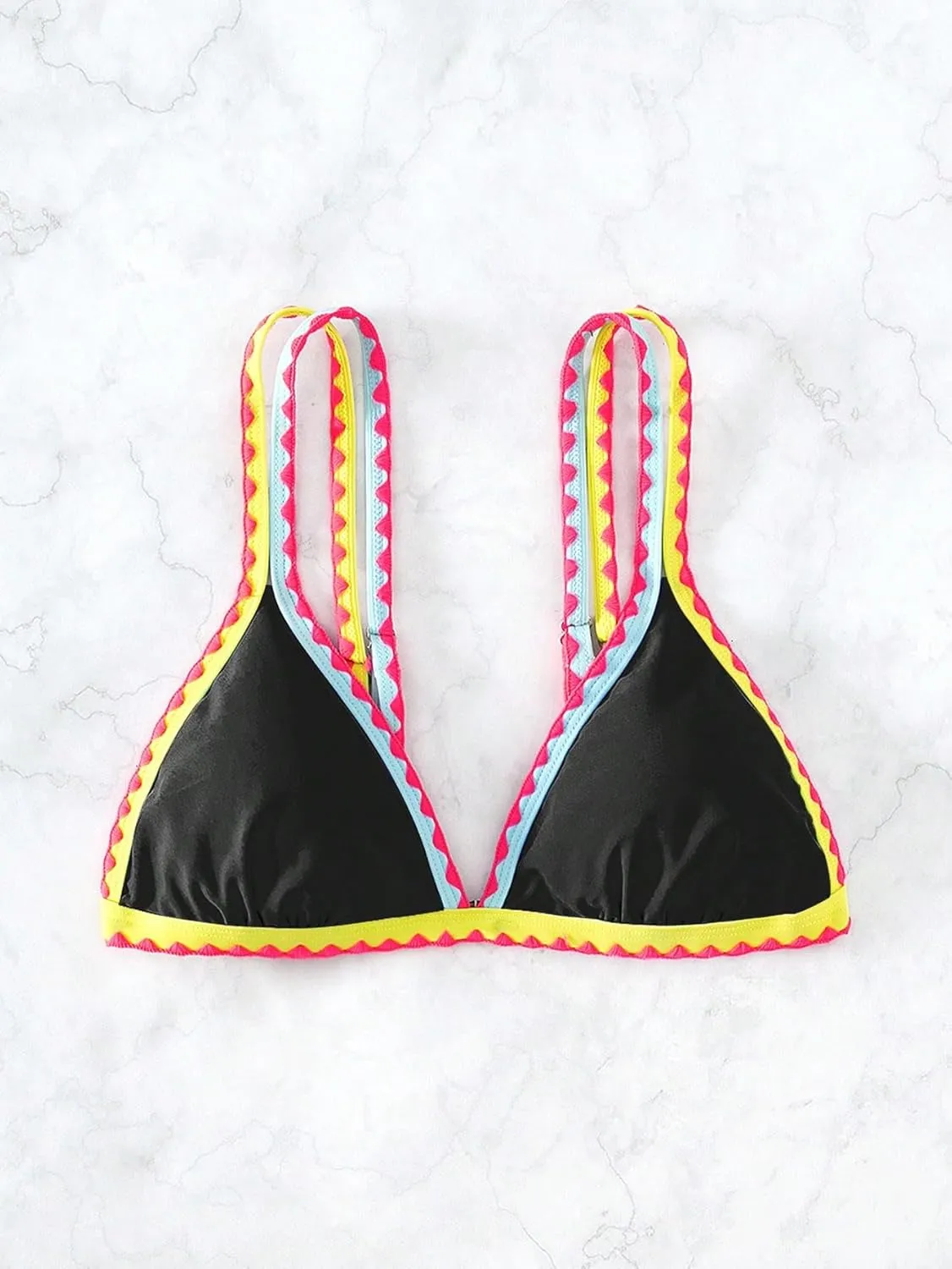 SOLY HUX Women's Triangle Bikini Top Spaghetti Strap Sexy Swimsuit Top Only