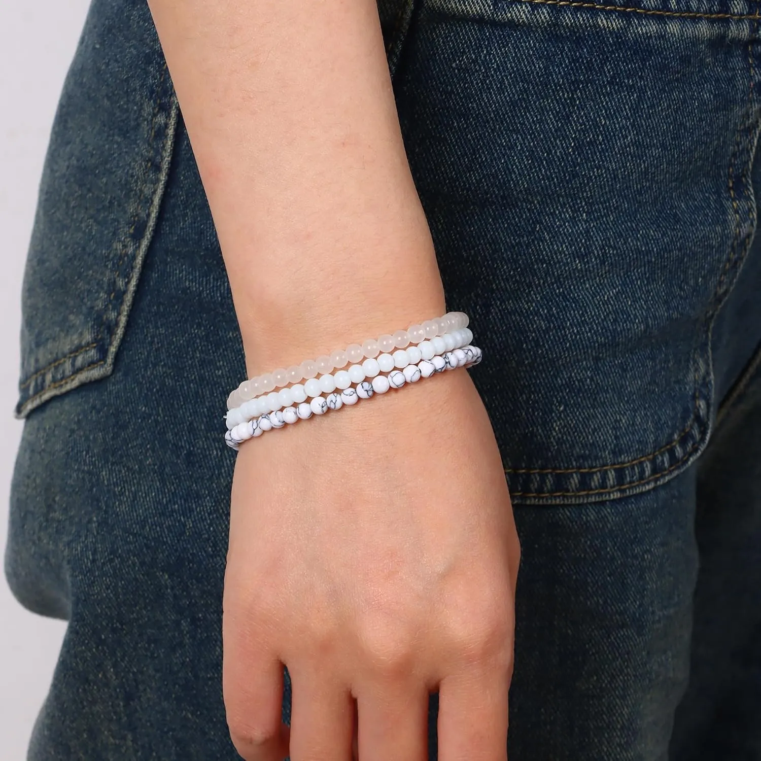 SONNYX 3PCS Crystal Bracelets for Women Men 4mm Semi-Precious Gemstone Beaded Bracelets Round Gemstones Elastic Stretch Bracelet Yoga Bracelets Unisex Jewelry