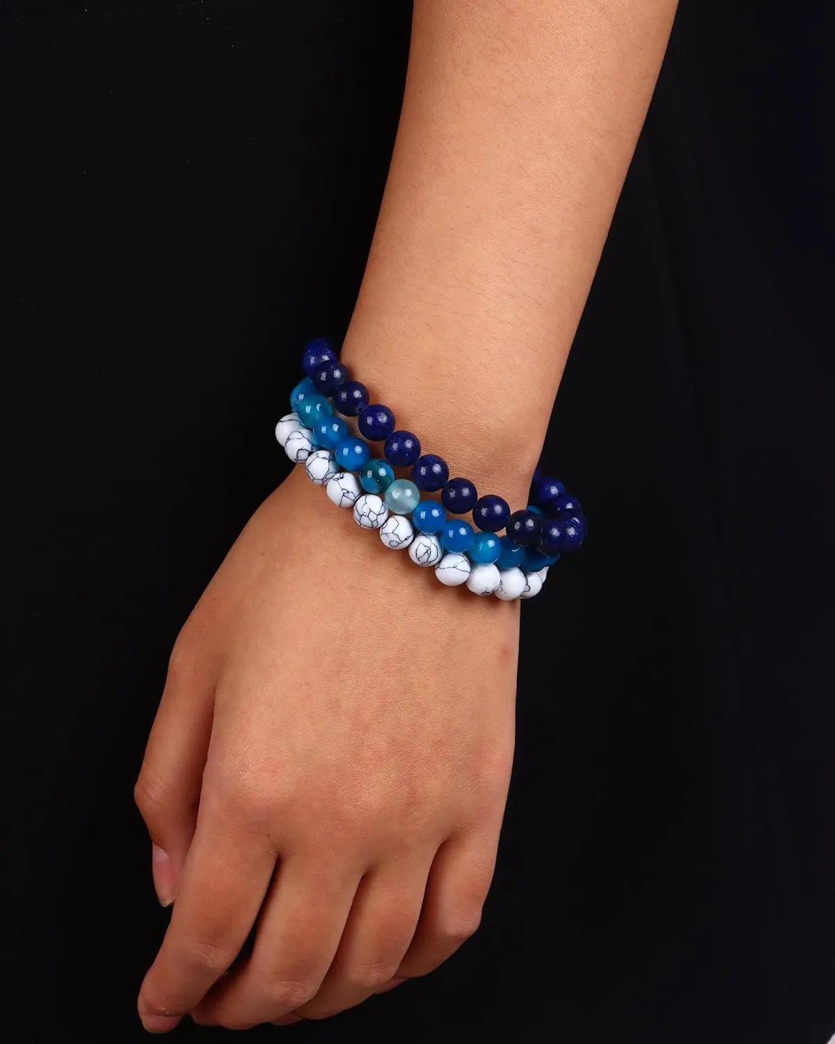 SONNYX 3PCS Crystal Stone Bracelets for Women Men Semi-Precious Gemstone Bracelets 8mm Round Beads Stretch Beaded Bracelet Jewelry