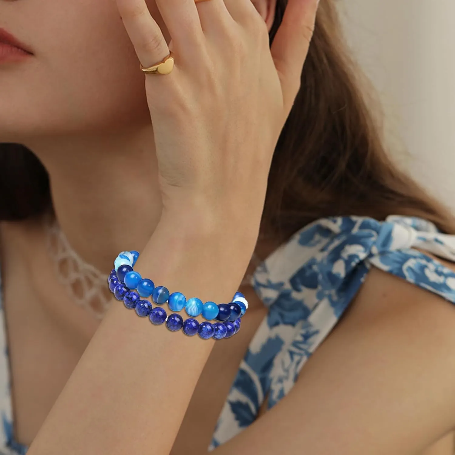 SONNYX 3PCS Crystal Stone Bracelets for Women Men Semi-Precious Gemstone Bracelets 8mm Round Beads Stretch Beaded Bracelet Jewelry