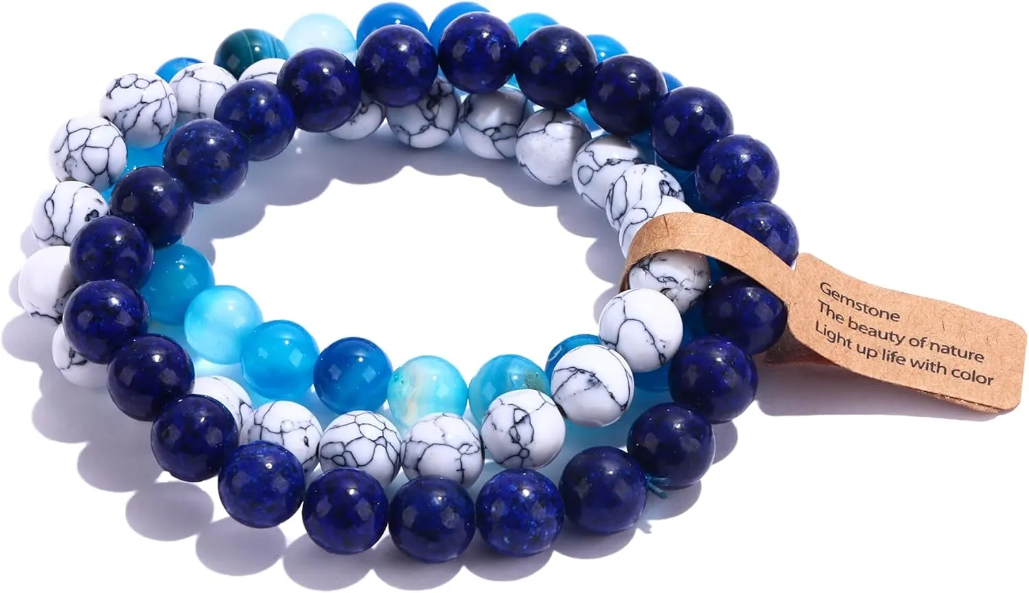 SONNYX 3PCS Crystal Stone Bracelets for Women Men Semi-Precious Gemstone Bracelets 8mm Round Beads Stretch Beaded Bracelet Jewelry