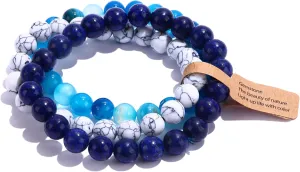 SONNYX 3PCS Crystal Stone Bracelets for Women Men Semi-Precious Gemstone Bracelets 8mm Round Beads Stretch Beaded Bracelet Jewelry