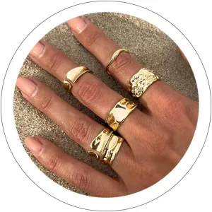 Sora Tuki Chunky Gold Rings for Women Non Tarnish Big Gemstone Rings Set Adjustable Thick Silver Statement Rings for Women Trendy Dainty Stackable Ring Chunky Gold Jewelry